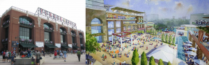 Contrast between the entrances of Turner Field in NPU-V and new Braves Stadium in Cobb County