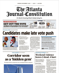 Front Page of November 7 2022 Atlanta Journal Constitution newspaper