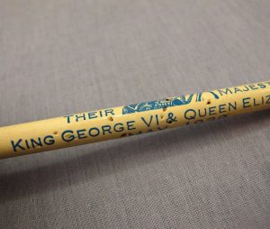 This is a prototype of promotional stationery - a pencil welcoming King George VI and Queen Elizabeth.