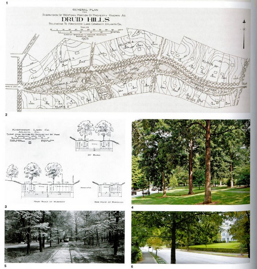 Plans and photos contrasting plans of Druid Hills with modern day photo representations. Source: Planned Paradise and the Garden City by Robert Stern