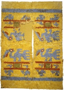 Tabard of birds carrying large bird on litters, Chimú, Central Andes, Washington DC Textile Museum.