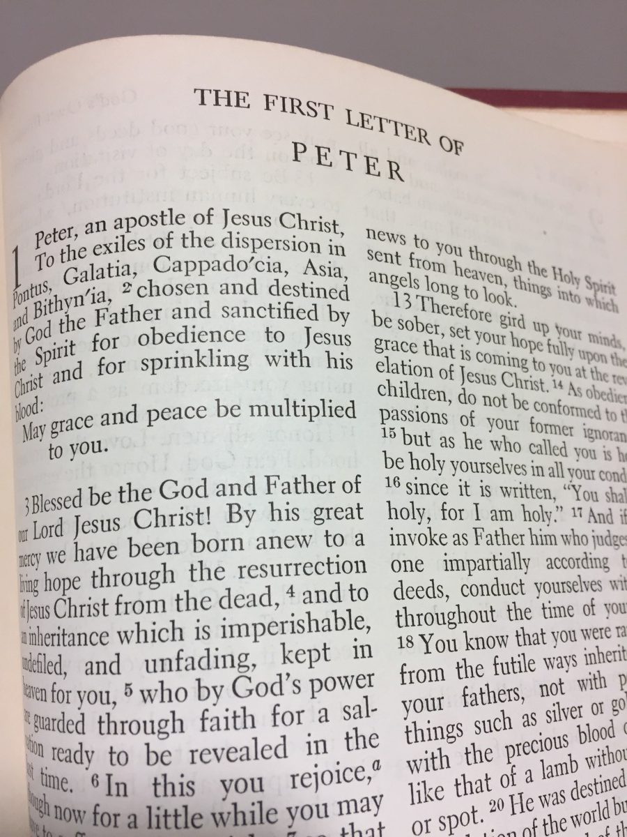 Bible open to the Epistle of First Peter