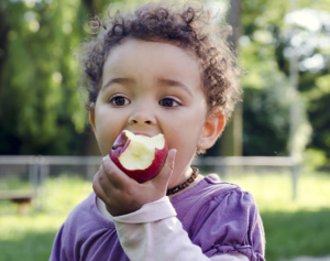 Boy enjoying an apple.