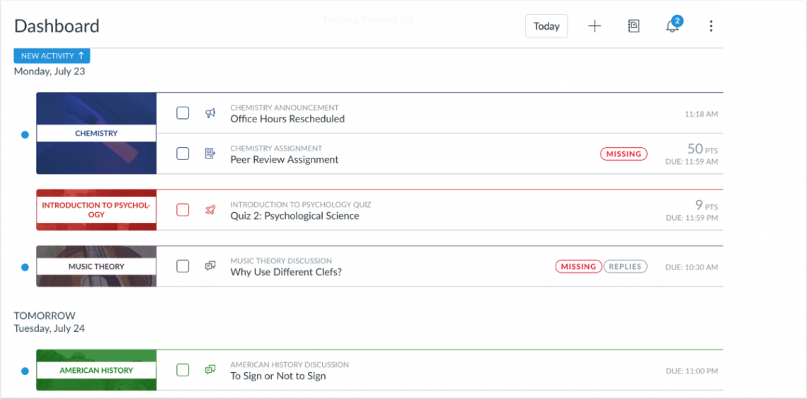 New Canvas Student Dashboard List View Digital Matters