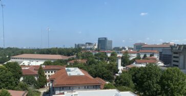 View of Emory University's Atlanta campus looking north from level 10 of the Woodruff Memorial Library the afternoon of July 27, 2023.