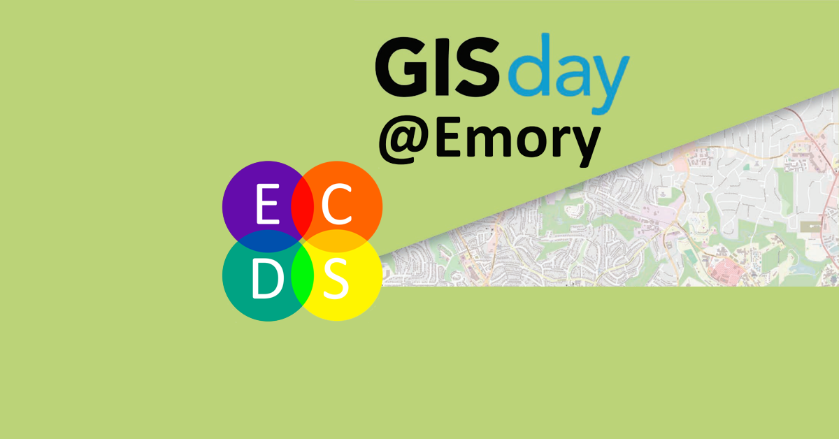 Banner with green background advertising GIS day at Emory