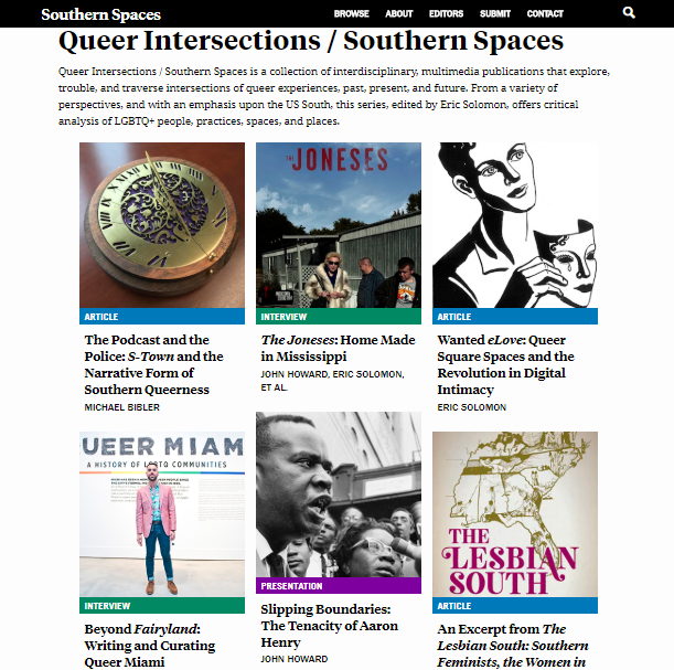 Screenshot of Queer Intersections / Southern Spaces publication series