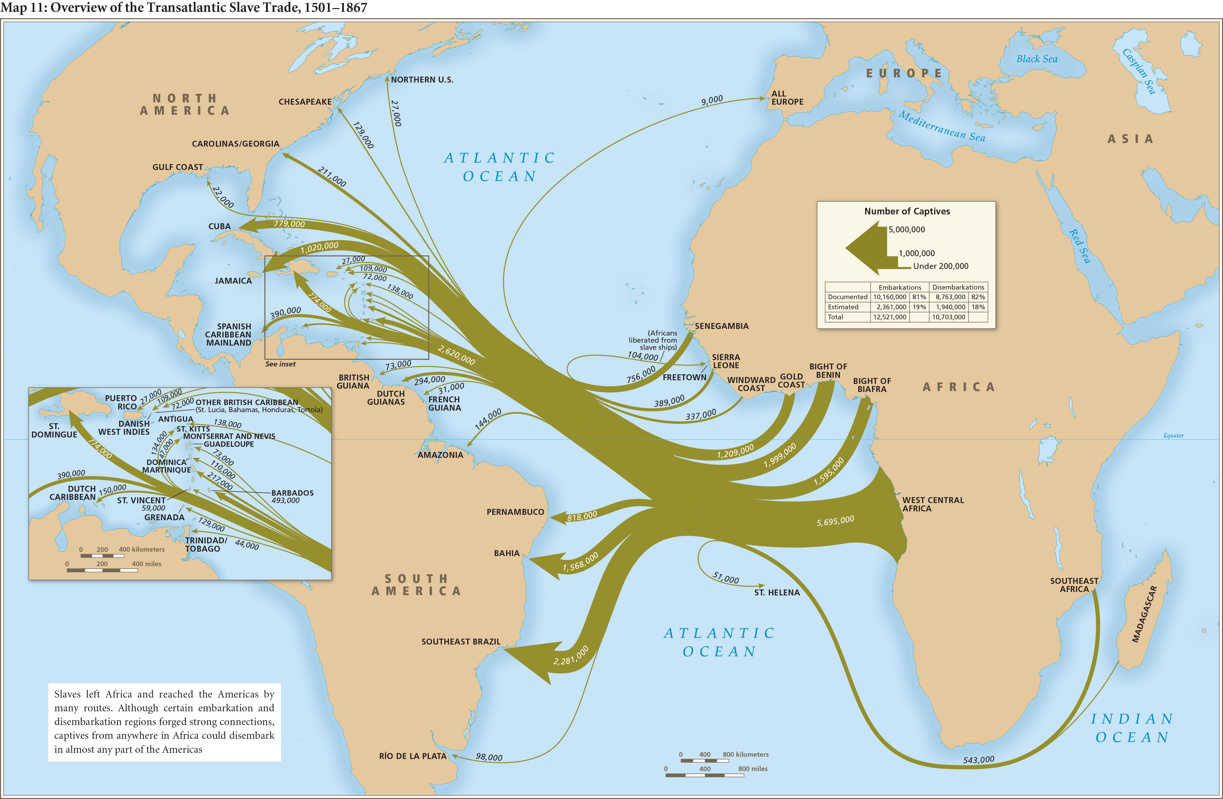 Map Overview of the Transatlantic Slave Trade, 1501-1867