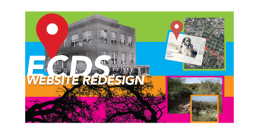 Colorful banners featuring ECDS projects with words ECDS Website Redesign overlaid
