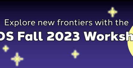 A banner with a moon and stars on it that says "Explore new frontiers with the Fall 2023 Workshops."