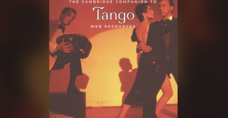 Screenshot of the Cambridge Companion to Tango website, showing a man and a woman dancing in front of a reddish-yellow background