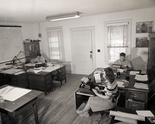 1945 view inside the offices at the Emory University Field Station