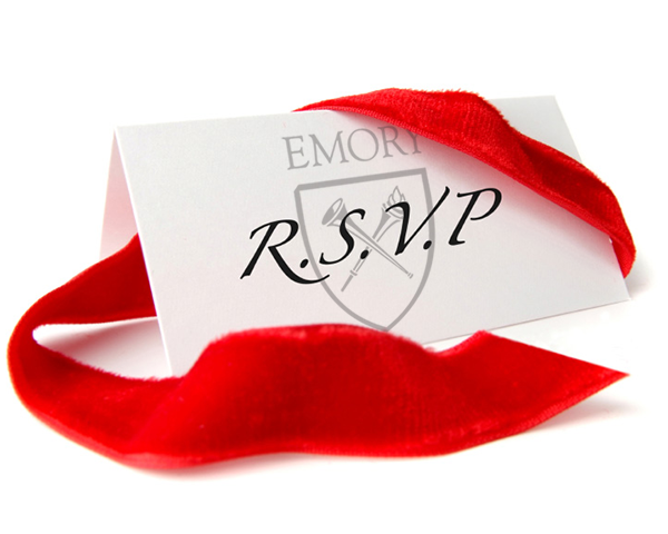 Photo of a red ribbon and a R.S.V.P. card