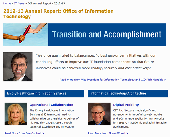 Screen shot of annual report home page
