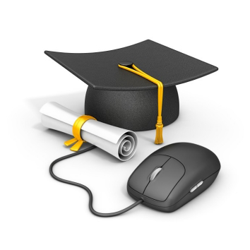 Illustration of a diploma and a computer mouse