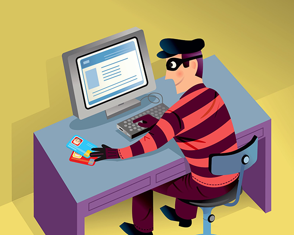 Illustration of a thief using a computer