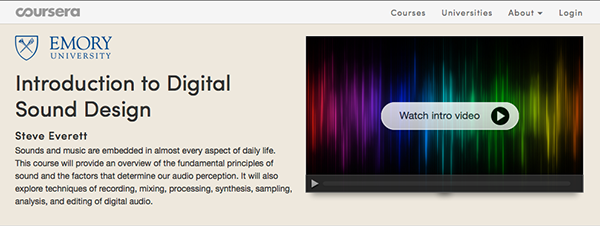 "Introduction to Digital Sound Design" webpage at Coursera