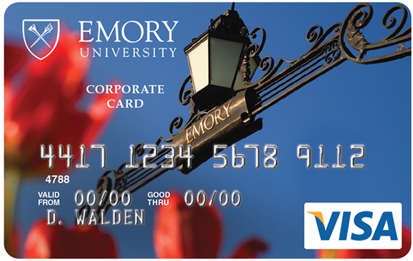 Close-up view of Emory's new Visa corporate credit card