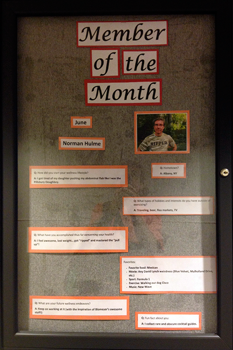 Photo of a bulletin board in the Bloymeyer Health Fitness Center