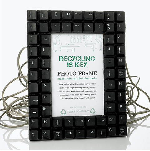 Photo of a photo-frame made from a recycled keyboard