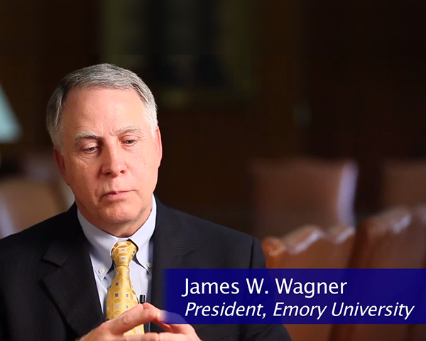 Photo of Emory's President Wagner taken from a promotional video