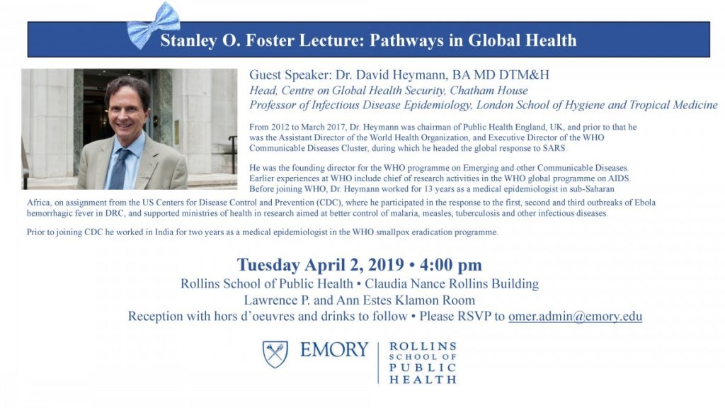 Stanley O. Foster Lecture: Pathways In Global Health, 4/2 – The Confounder