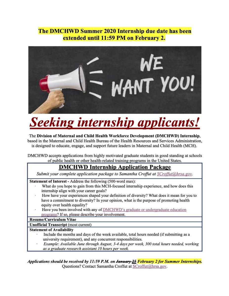 Summer Internship, Division of Maternal and Child Health Workforce