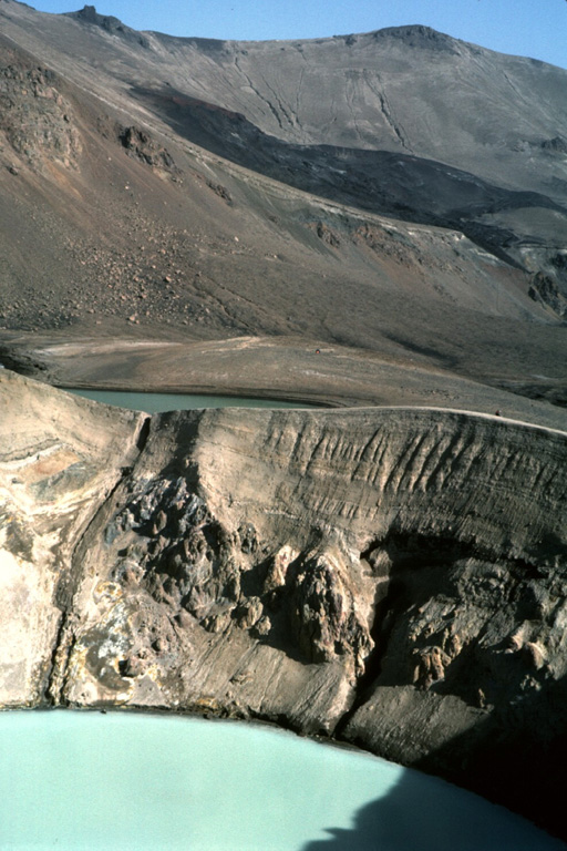 Photo of Viti Lake showing its distinctive turquoise color. Photo Credit: Michael Ryan, 1984 (U.S. Geological Survey).