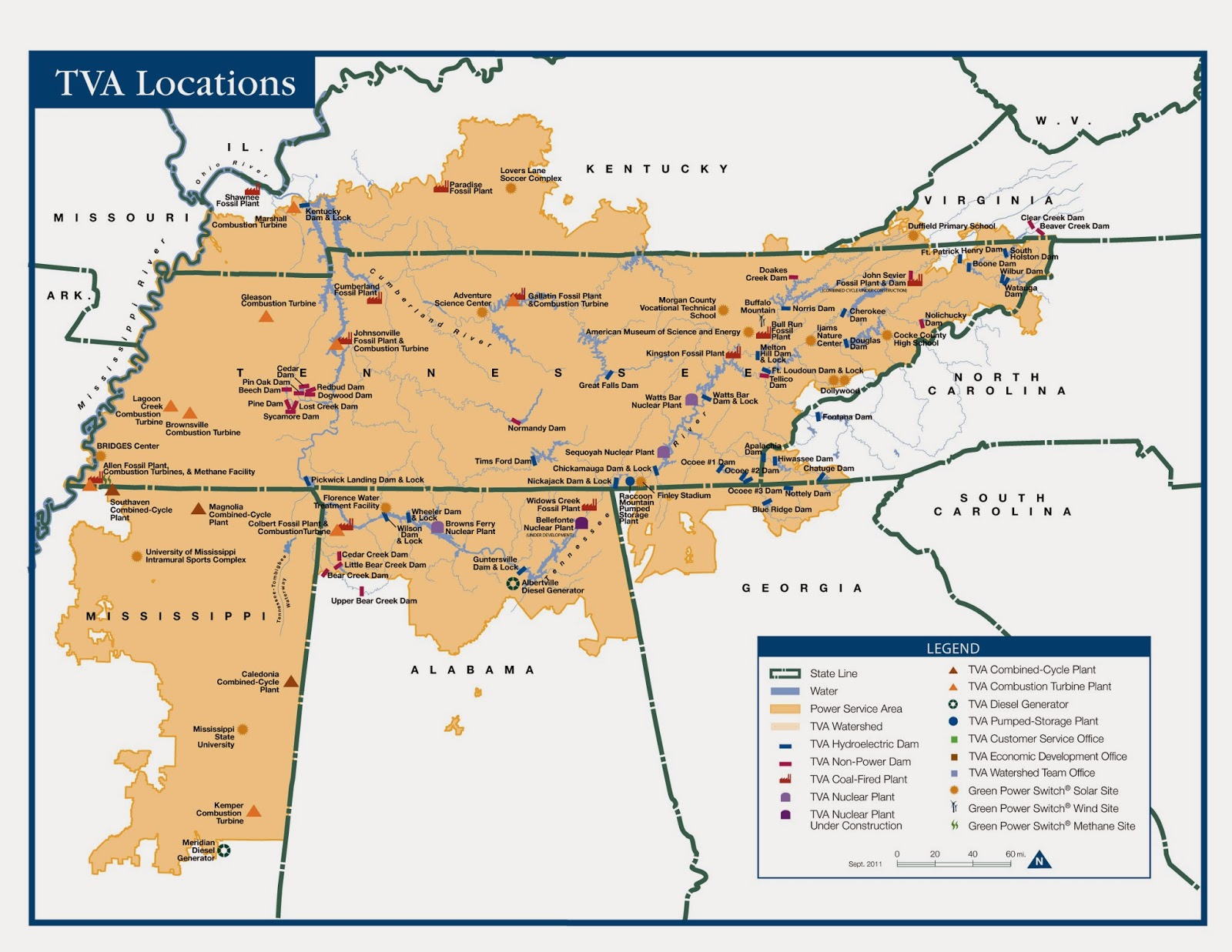 Tennessee Valley And The Tennessee Valley Authority Landscapes And   TVA Service Area Map 