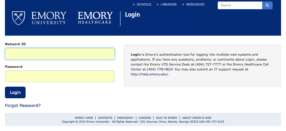 Screen image of login web page