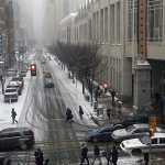 Photo of downtown Philadelphia in a snow storm