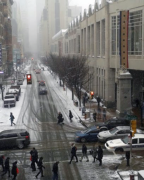 Photo of downtown Philadelphia in a snow storm