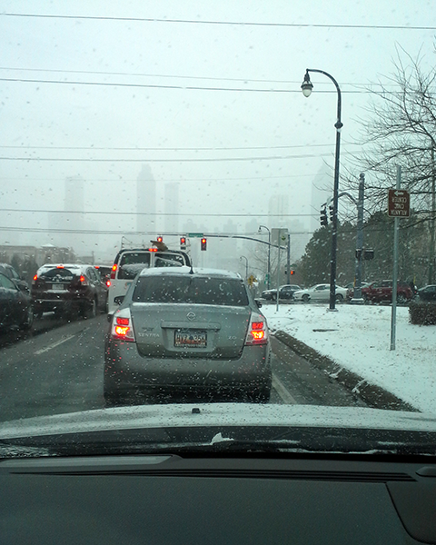 Photo of traffic in an Atlanta snow storm