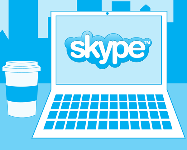 Illustration of a laptop with a Skype logo