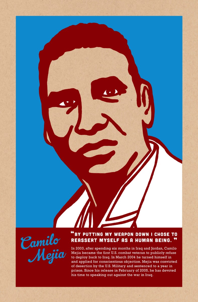 Poster depicting Army veteran Camilo Mejía