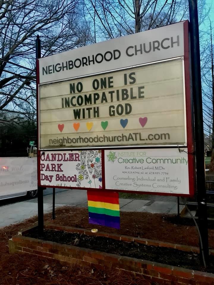 "No one is incompatible with God" Church Sign