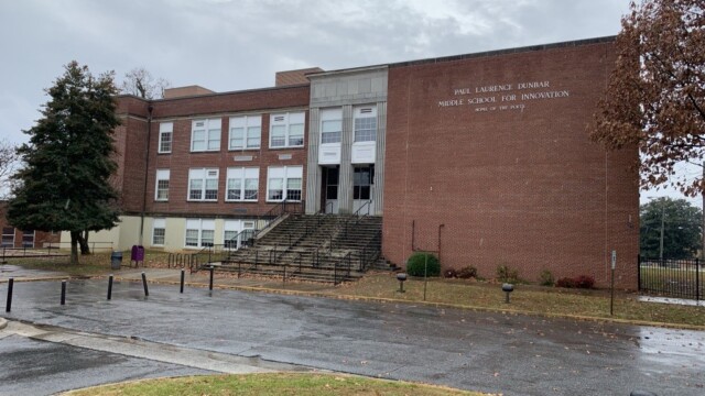 Large brick school building, Dunbar Middle School