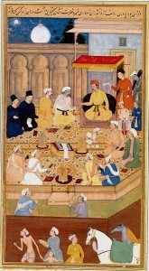 Illustration to the Akbarnama, miniature painting by Nar Singh, ca. 1605/public domain