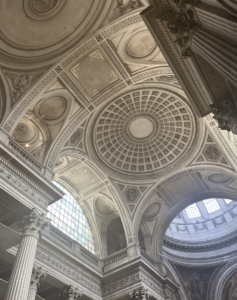 The ceiling of the Pantheon features high arches