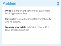 A slide from Airbnb's pitch outlining problems with traveling they aim to address