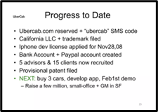 A slide with Uber's progress to date (at the time of their startup pitch)