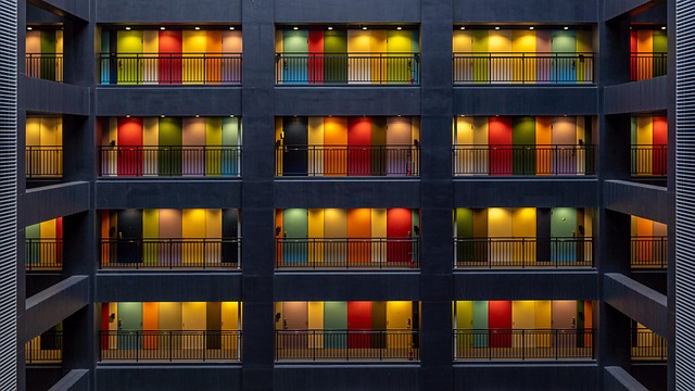 image of colorful multilevel apartments