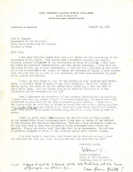 Letter from Viktor Lowenfeld to John Biggers, January, 1951