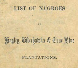 List of Negroes at Hagley, Weehawka and True Blue Plantations