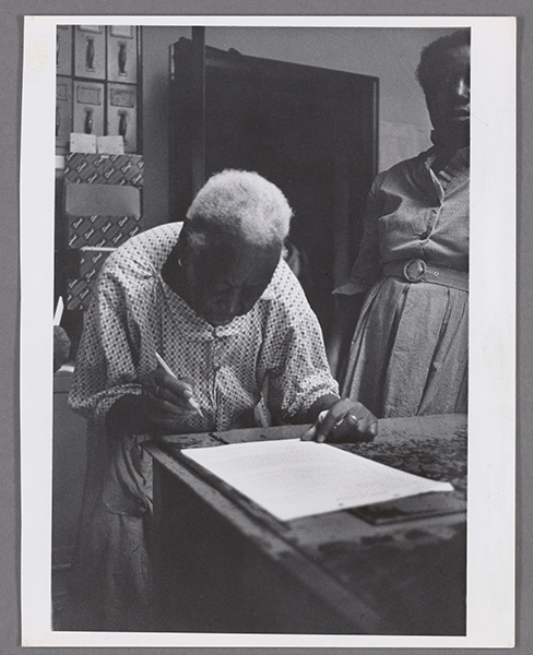 Formerly enslaved 105-year-old woman votes, 1965. Robert Langmuir Photograph Collection, Rose Library, Emory University. 