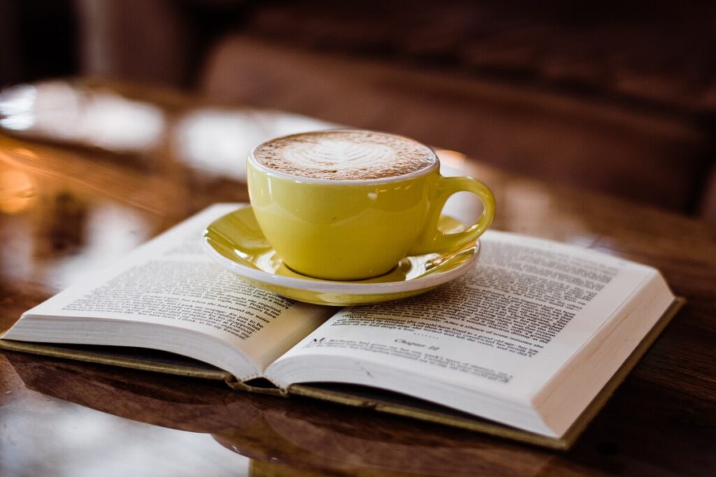 latte and open book