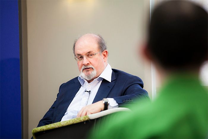 Photo of author Salman Rushdie in 2012 at Emory University, where he was a Distinguished Professor at the time.