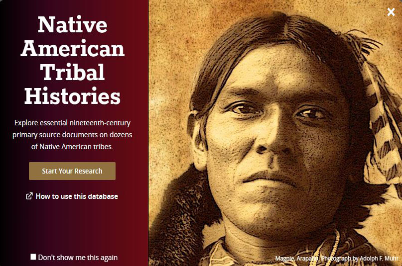 Database homepage for Native American Tribal Histories