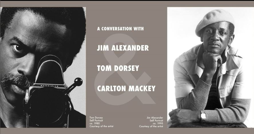 Graphic for upcoming conversation event on March 23 with images of celebrated Atlanta Black photographers Tom Dorsey on the left and Jim Alexander on the right.