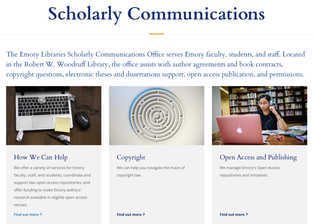 The new Scholarly Communications homepage